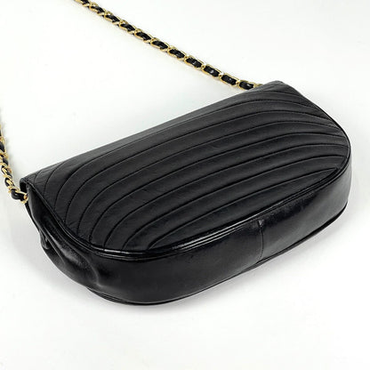 Chanel CC Logo Chain Shoulder Bag Half Moon Leather Black — view 2