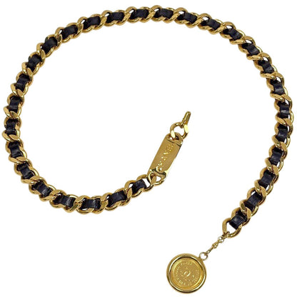 Chanel CC Logo Chain Belt Leather Gold Black