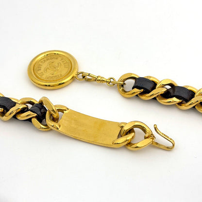 Chanel CC Logo Chain Belt Leather Gold Black — view 2