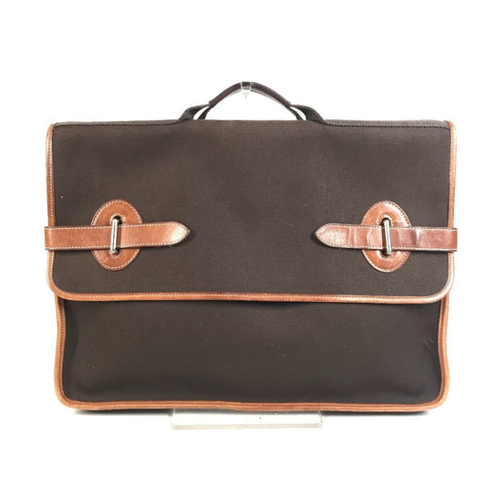 Hermes Business Bag Buenaventura MM Leather Canvas Brown