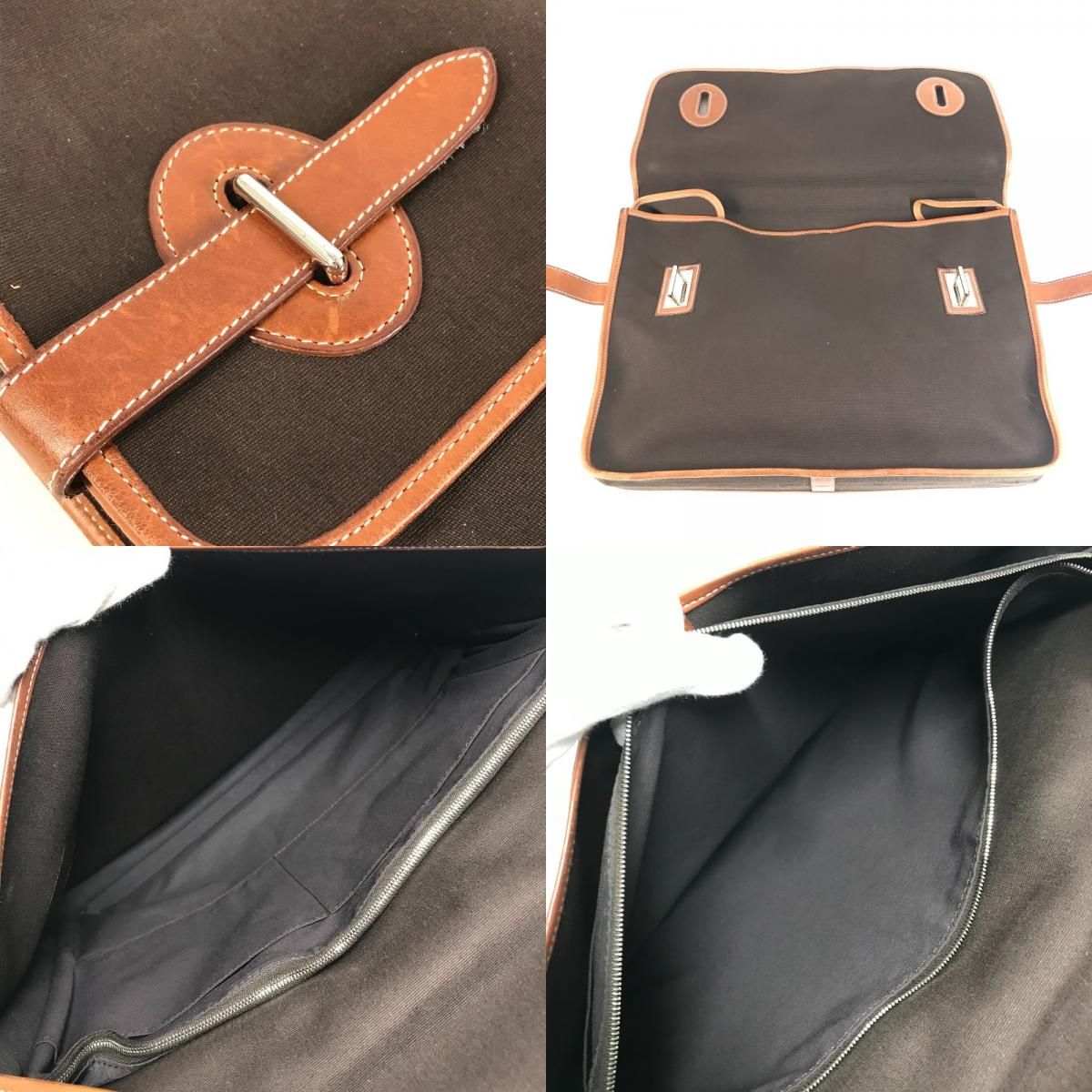 Hermes Business Bag Buenaventura MM Leather Canvas Brown — view 8