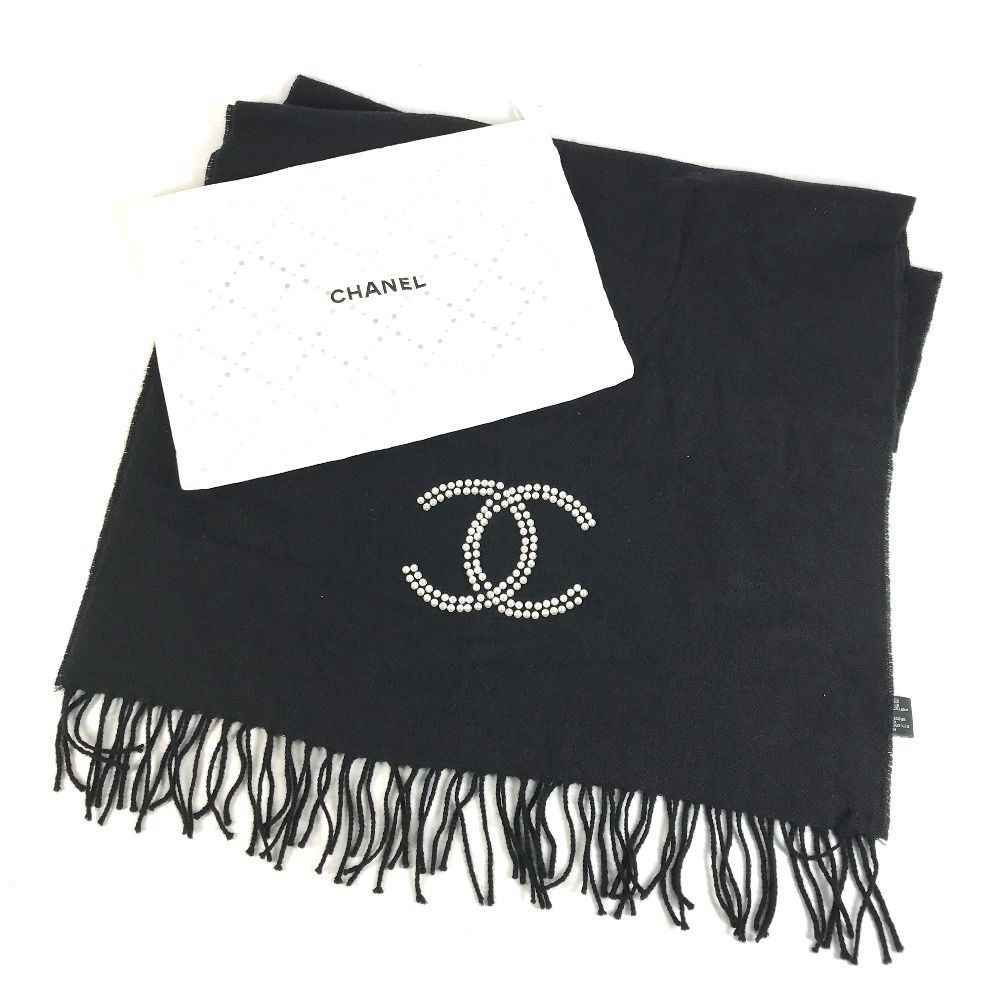 Chanel Scarf Faux Pearl Cashmere Black — view 8