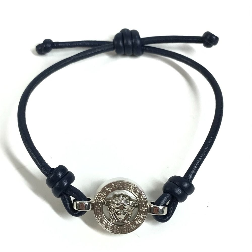 Versace Chi Bracelet Medu Sa Logo Leather Navy