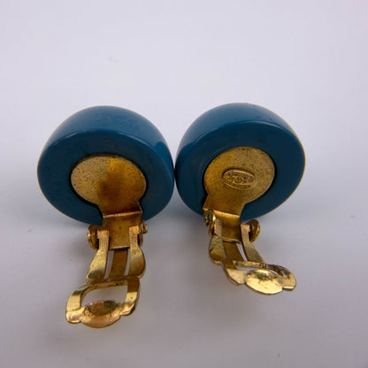 Chanel CC Logo Earrings Blue Gold Vintage — view 2