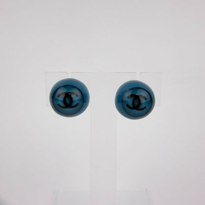 Chanel CC Logo Earrings Blue Gold Vintage