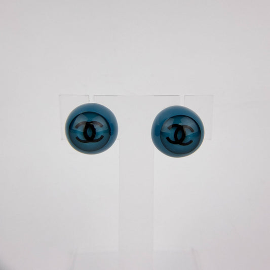 Chanel CC Logo Earrings Blue Gold Vintage