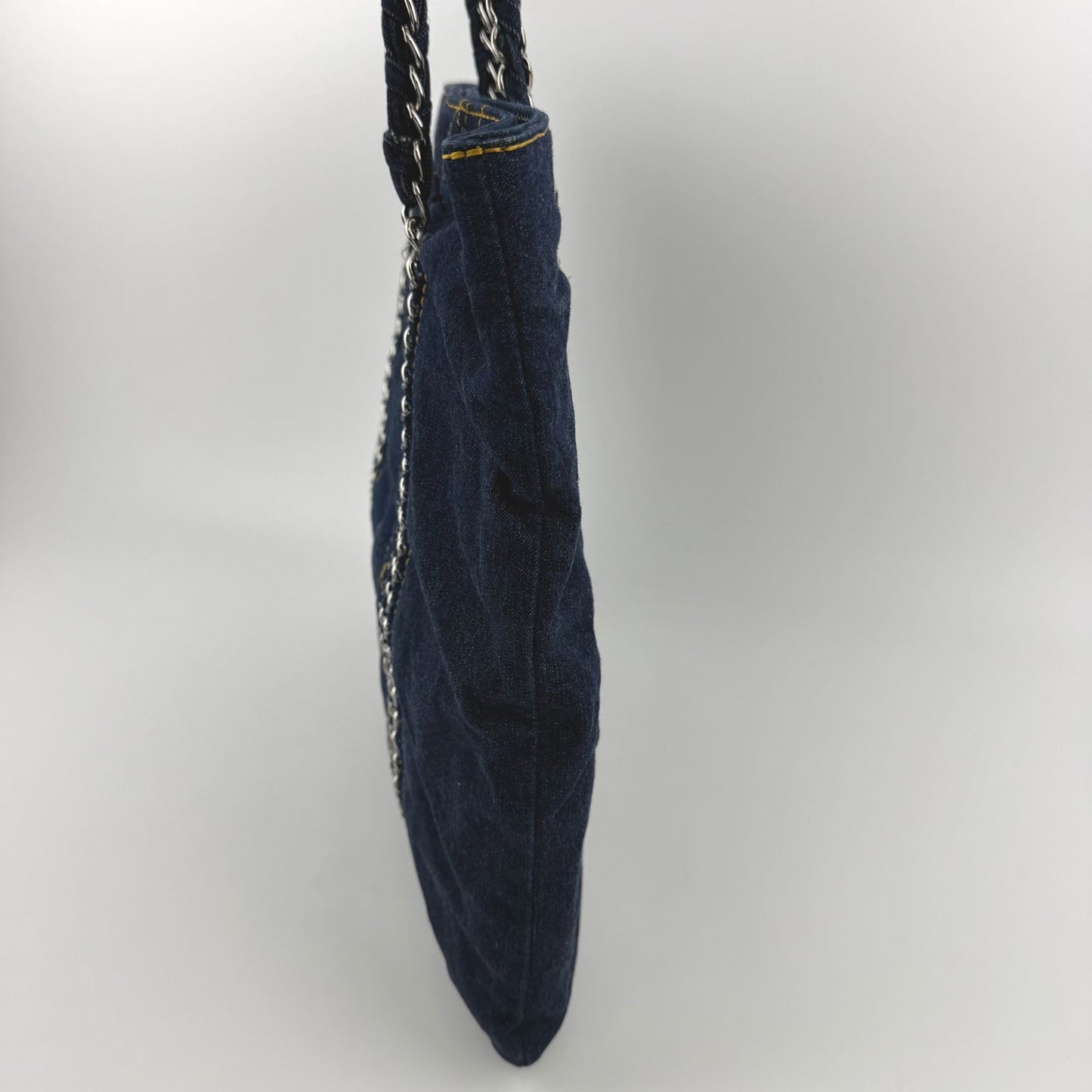 Chanel CC Logo Quilted Tote Shoulder Blue Denim Vintage — view 4