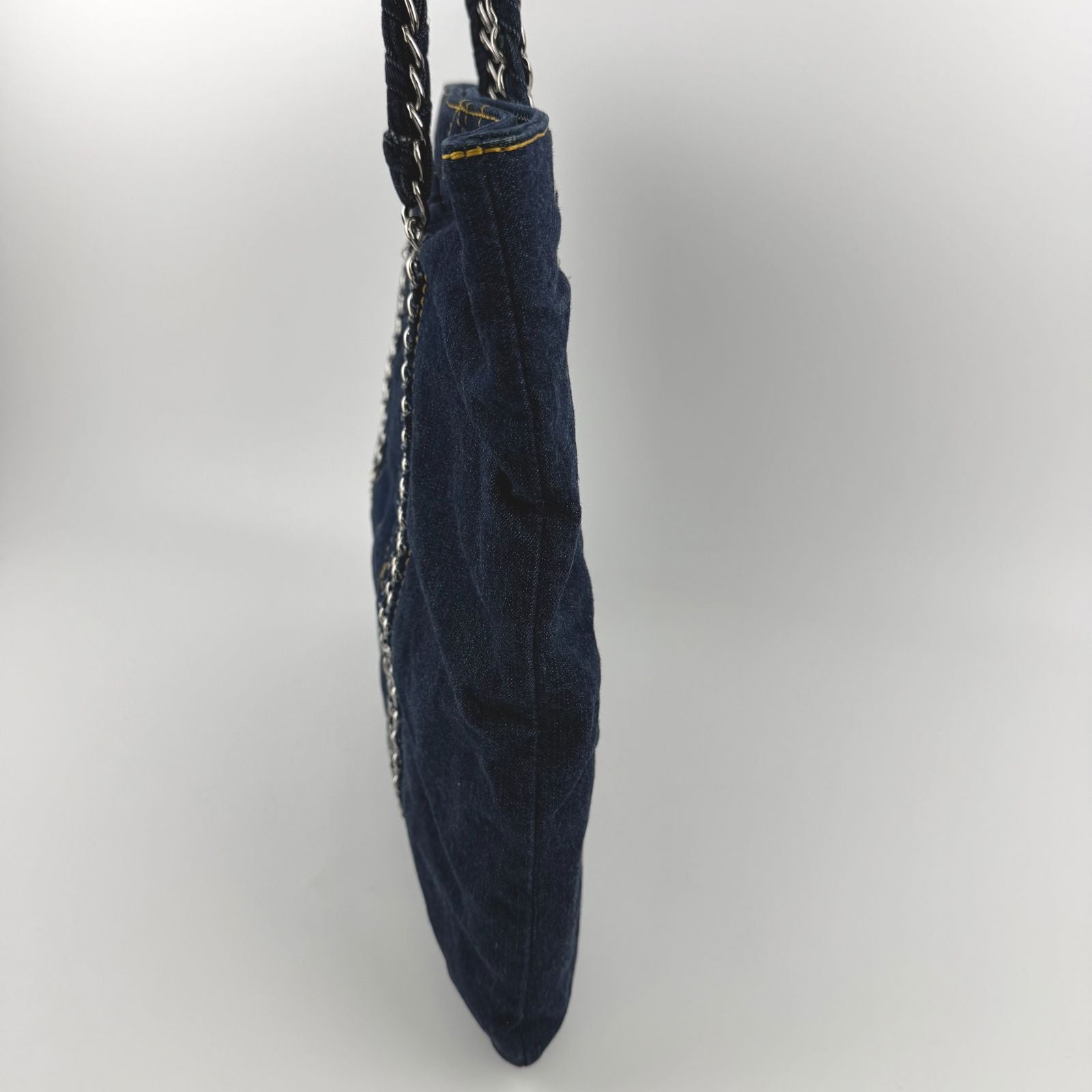 Chanel CC Logo Quilted Tote Shoulder Blue Denim Vintage — view 4