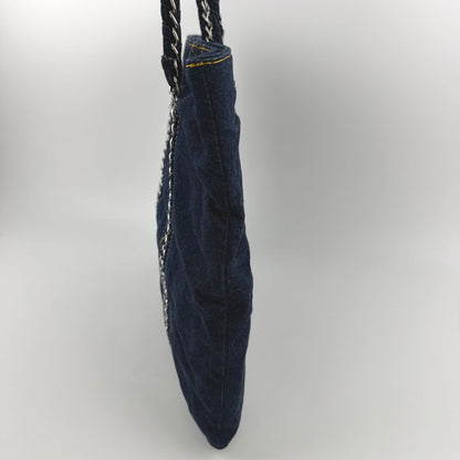 Chanel CC Logo Quilted Tote Shoulder Blue Denim Vintage — view 4