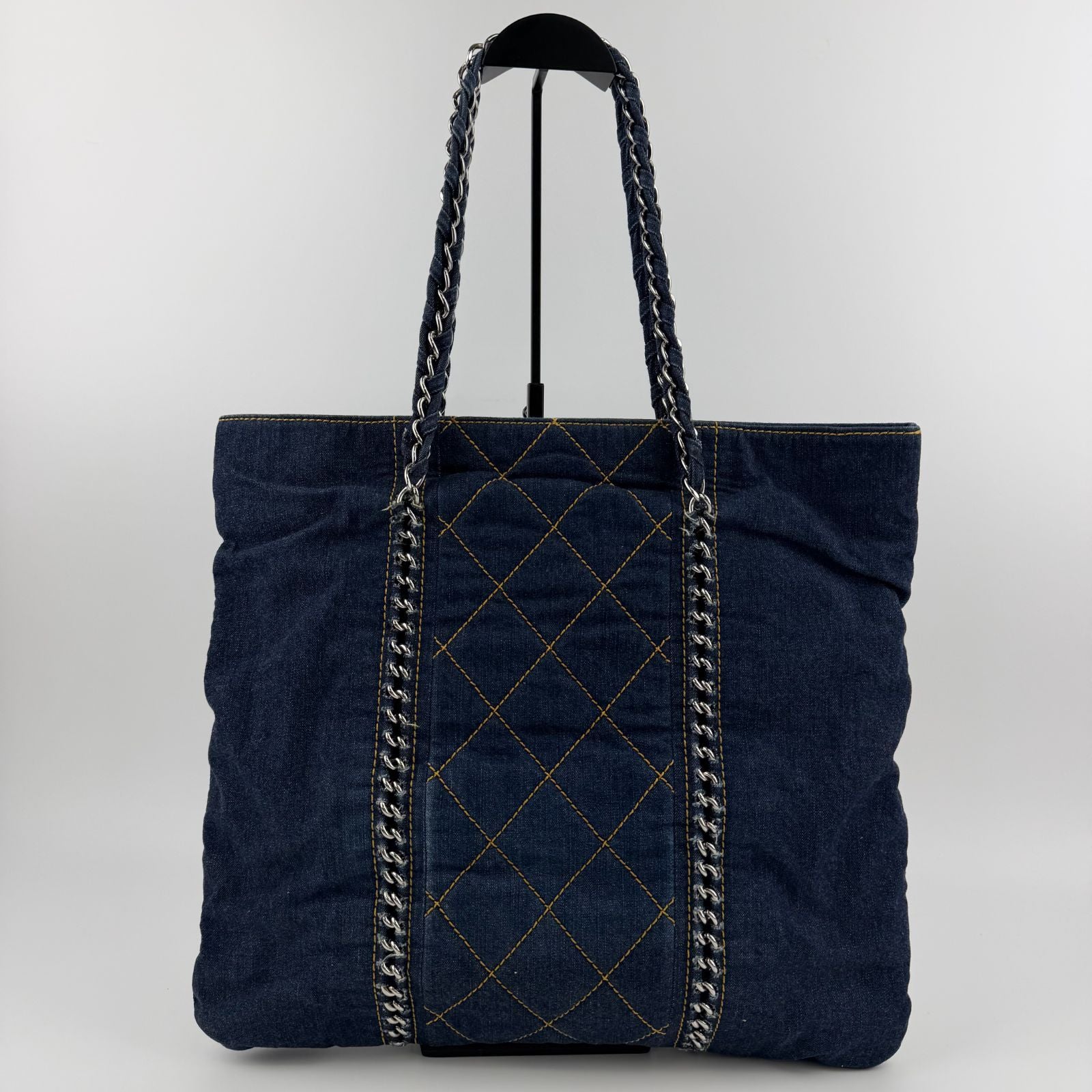 Chanel CC Logo Quilted Tote Shoulder Blue Denim Vintage — view 2