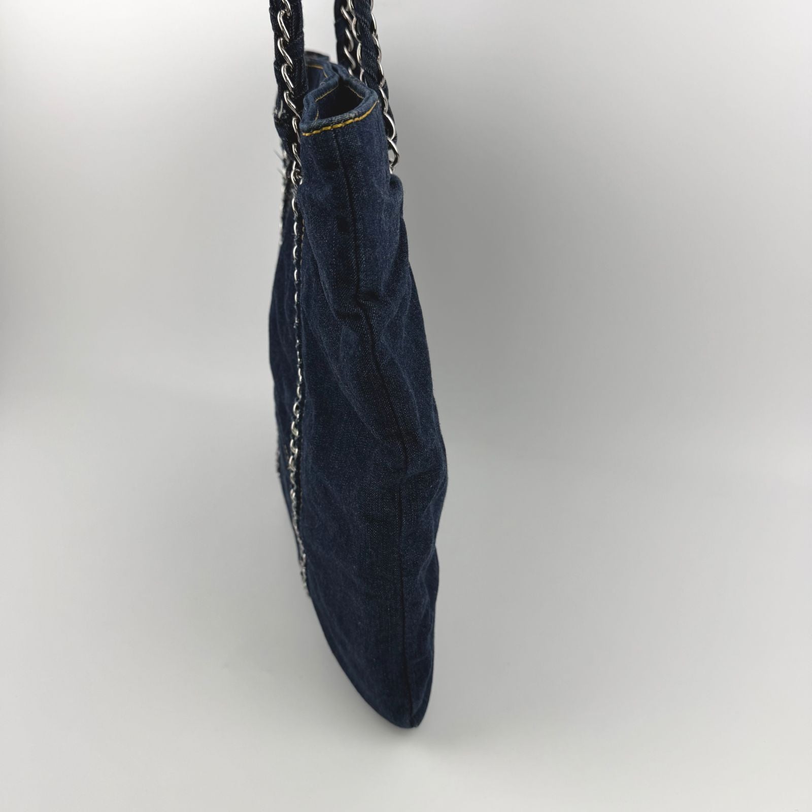 Chanel CC Logo Quilted Tote Shoulder Blue Denim Vintage — view 3