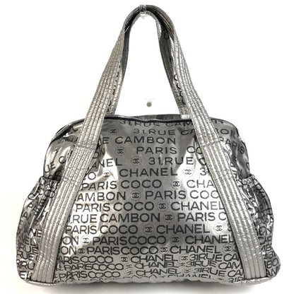 Chanel Boston Bag CC Logo Nylon Canvas Silver — view 2