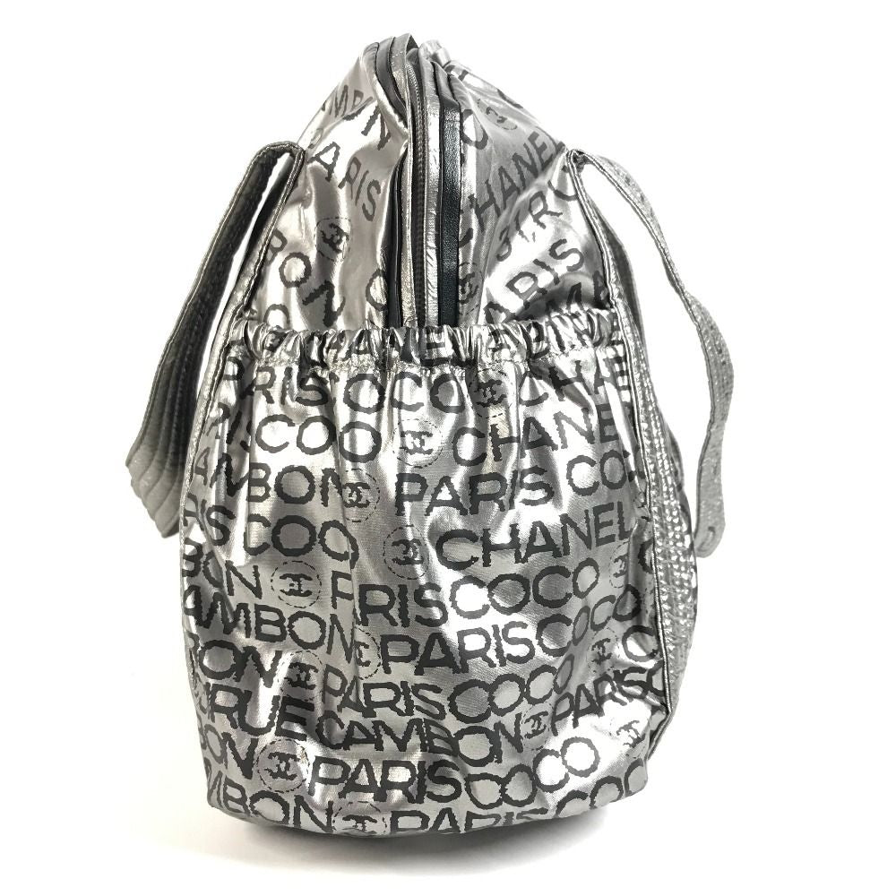 Chanel Boston Bag CC Logo Nylon Canvas Silver — view 4