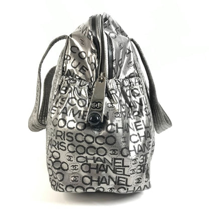 Chanel Boston Bag CC Logo Nylon Canvas Silver — view 3