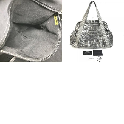 Chanel Boston Bag CC Logo Nylon Canvas Silver — view 9
