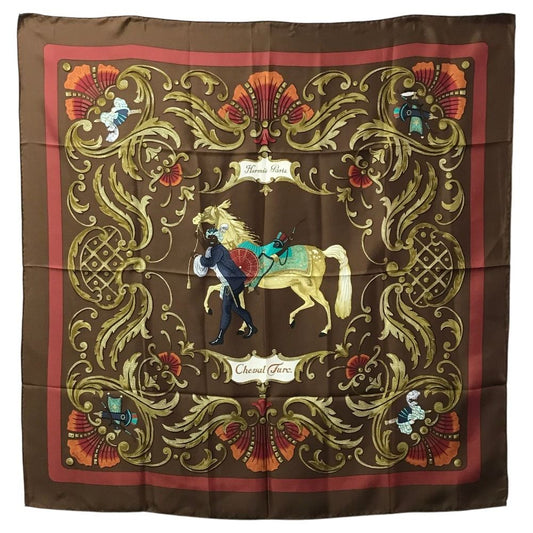 Hermes Scarf Carre 90 Silk Brown
