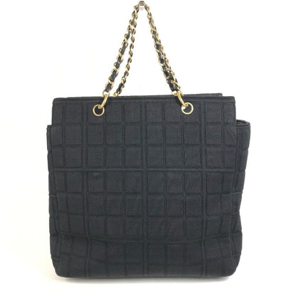 Chanel Shoulder Bag CC Logo Choco Bar Cotton Black — view 2
