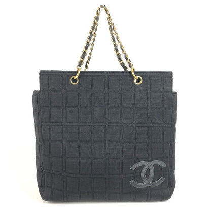 Chanel Shoulder Bag CC Logo Choco Bar Cotton Black