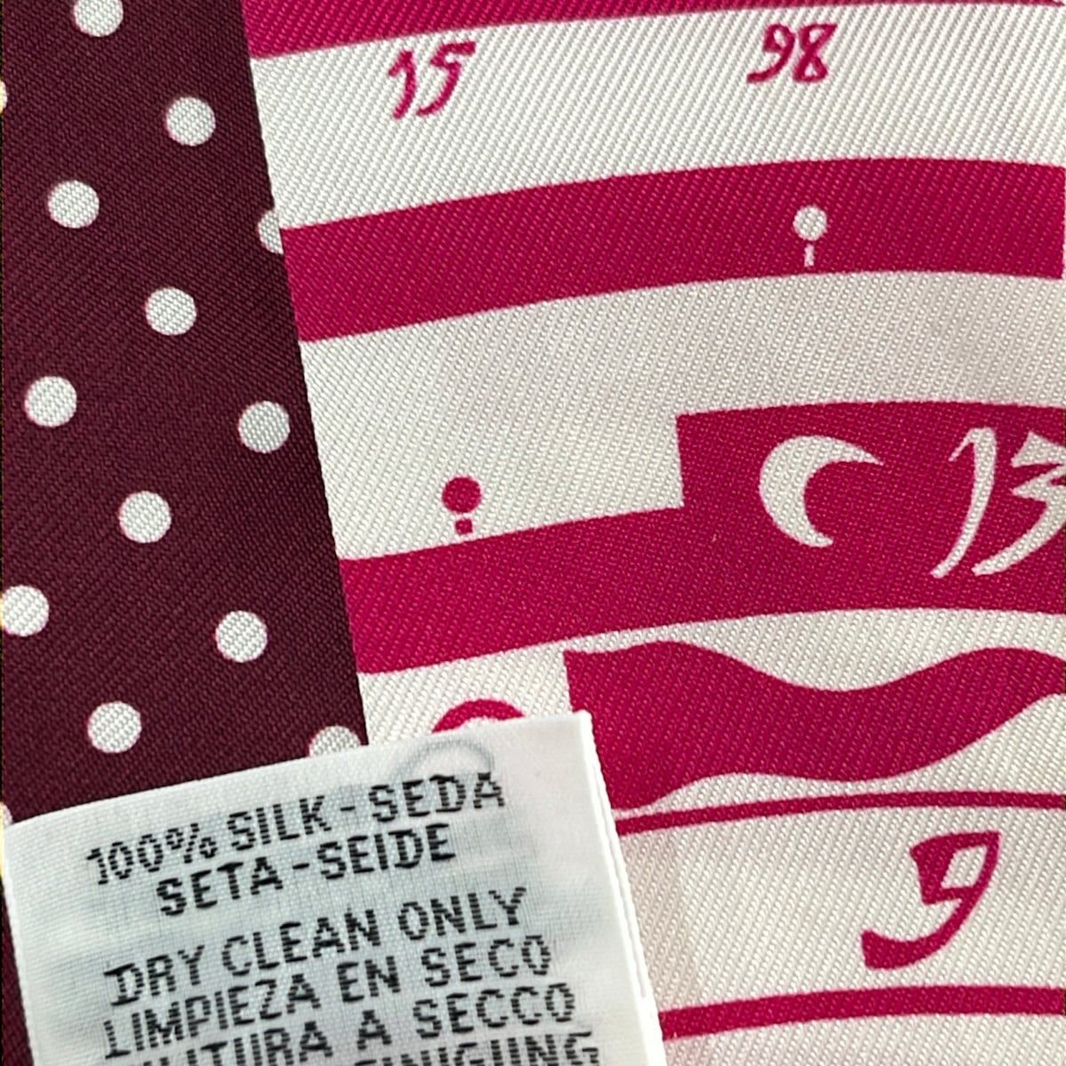 Hermes Scarf Twill Pink White Bordeaux Ribbon Astrologie a Pois — view 3