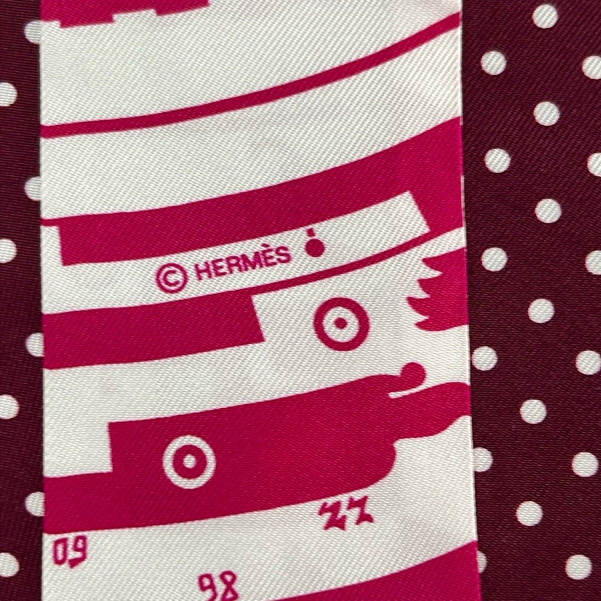 Hermes Scarf Twill Pink White Bordeaux Ribbon Astrologie a Pois — view 2