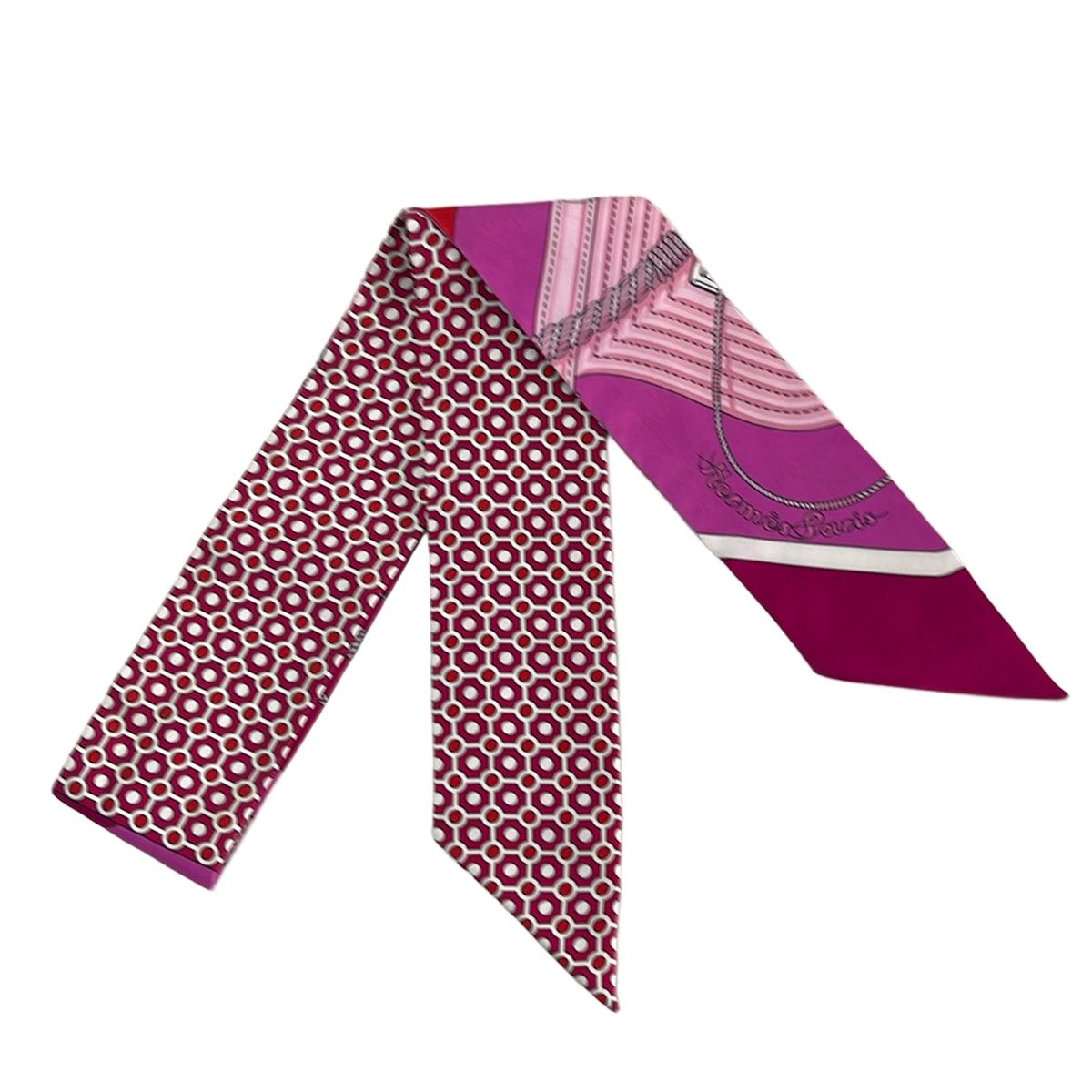 Hermes Scarf Twill Bordeaux Purple Multi Ribbon
