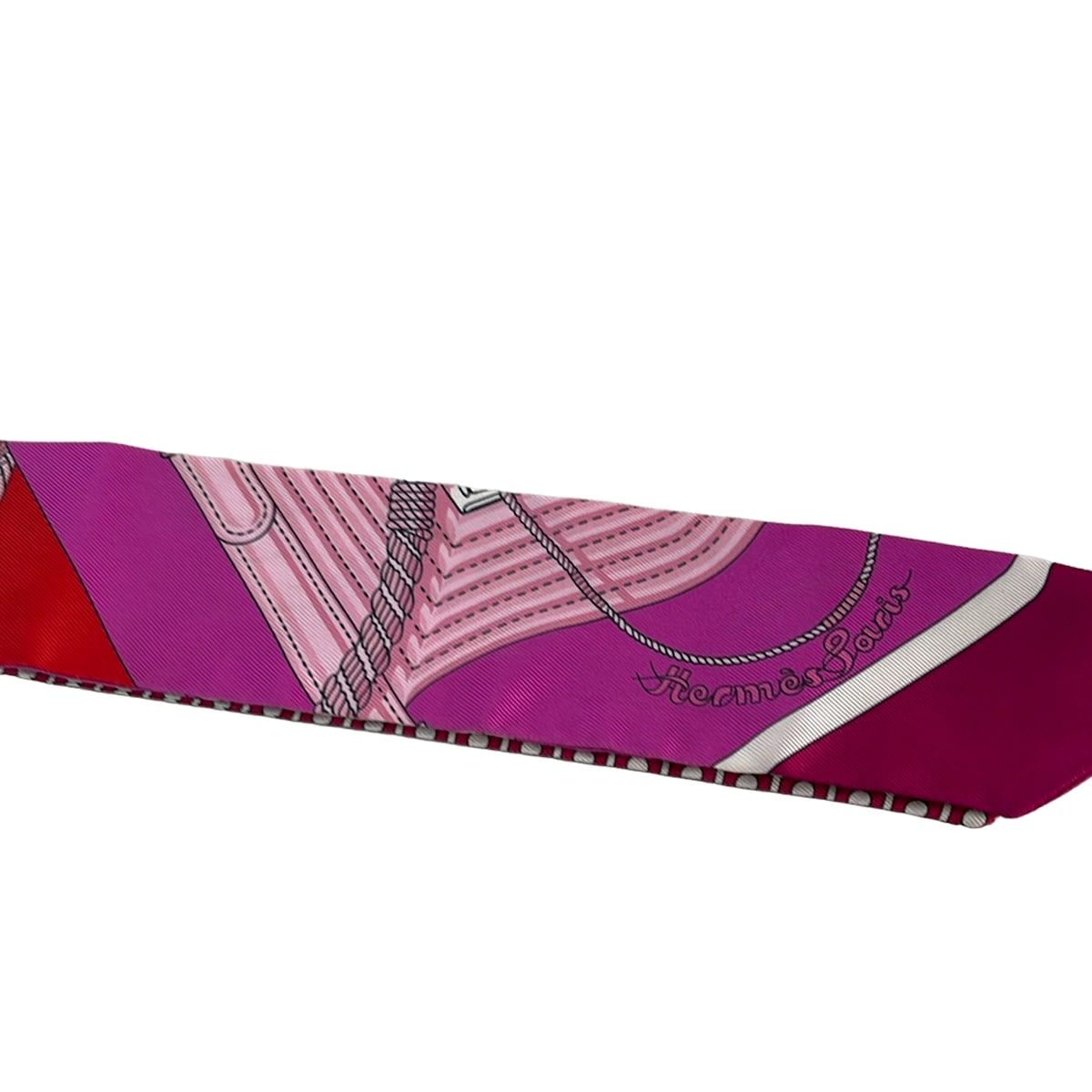 Hermes Scarf Twill Bordeaux Purple Multi Ribbon — view 4