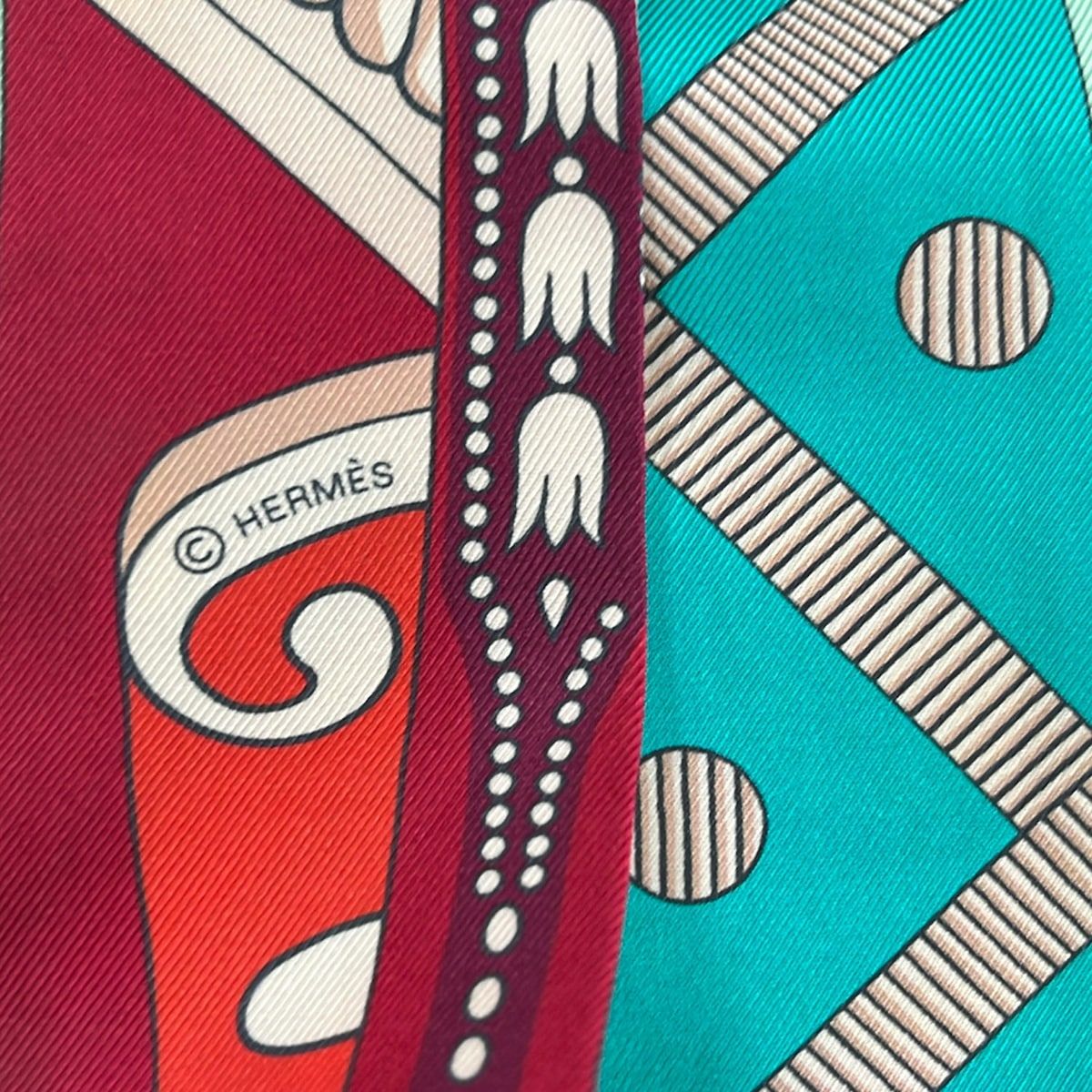 Hermes Scarf Twilly Light Pink Blue Green Multi Ribbon — view 2