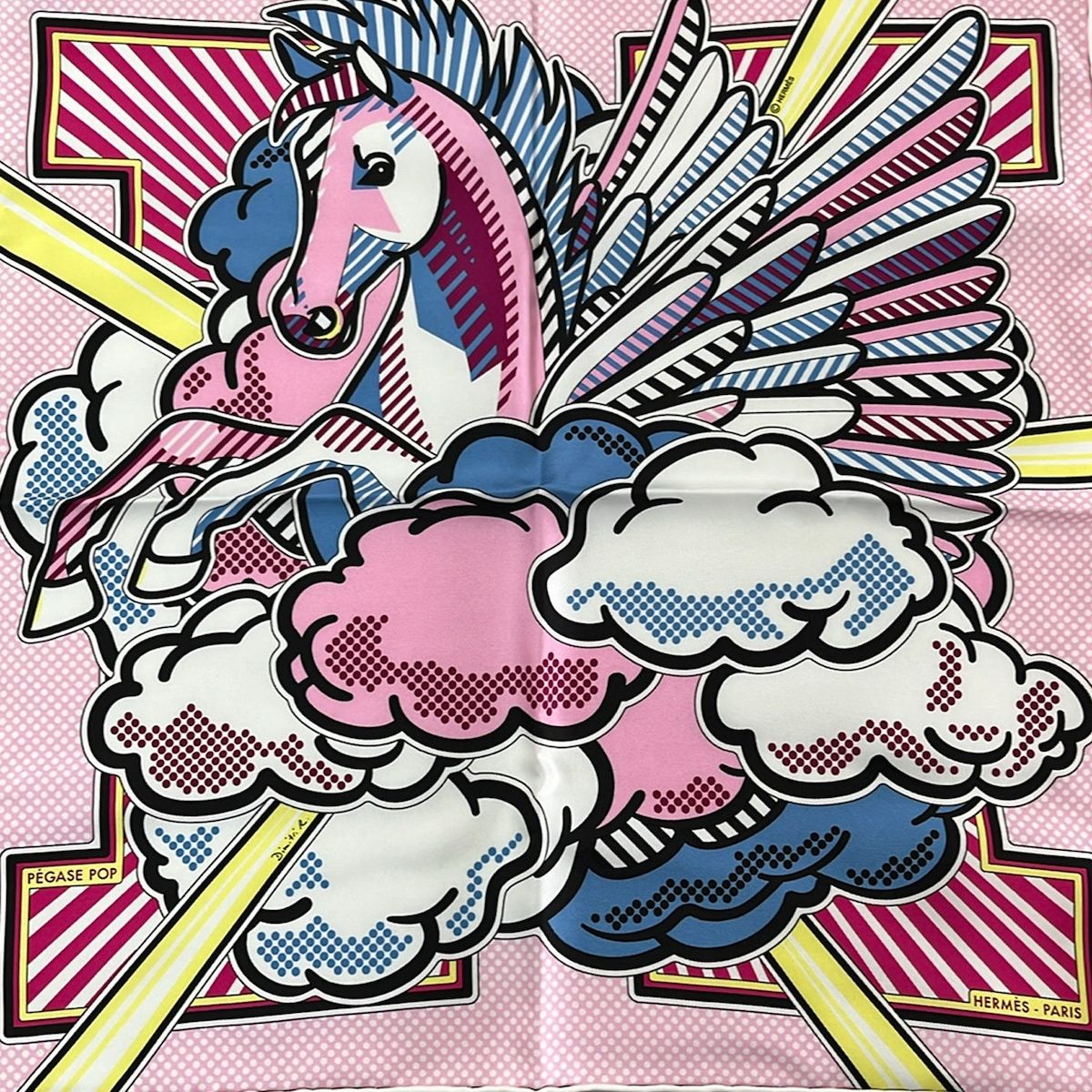 Hermes Scarf Petit Carre 02 Rose Blue Jean Joan Pegase Pop — view 4