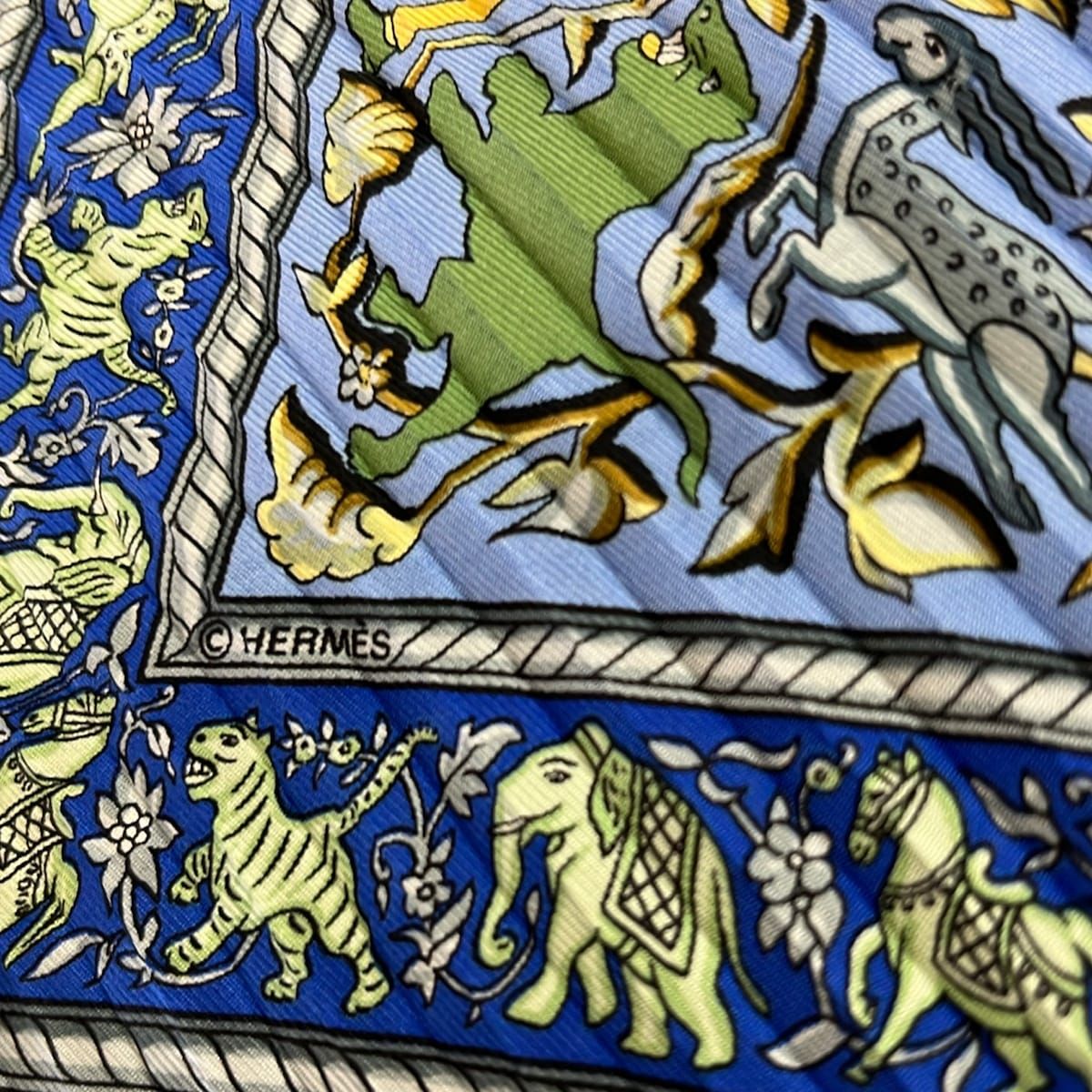 Hermes Scarf Carre Plisse Light Blue Light Green Multi Chasse en Inde — view 2