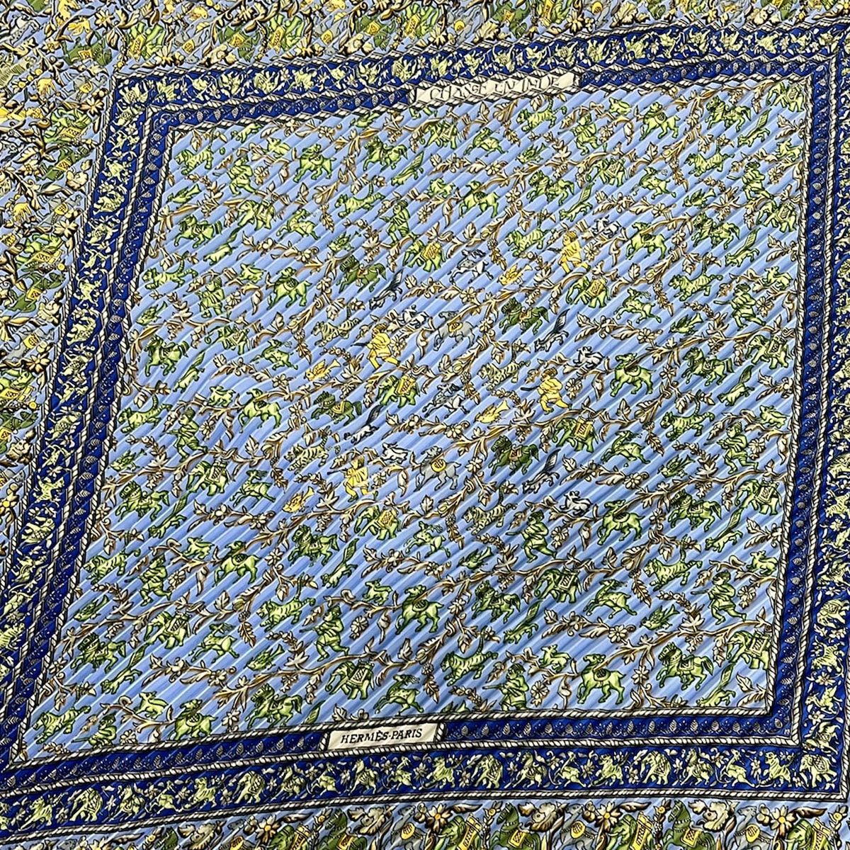 Hermes Scarf Carre Plisse Light Blue Light Green Multi Chasse en Inde — view 4