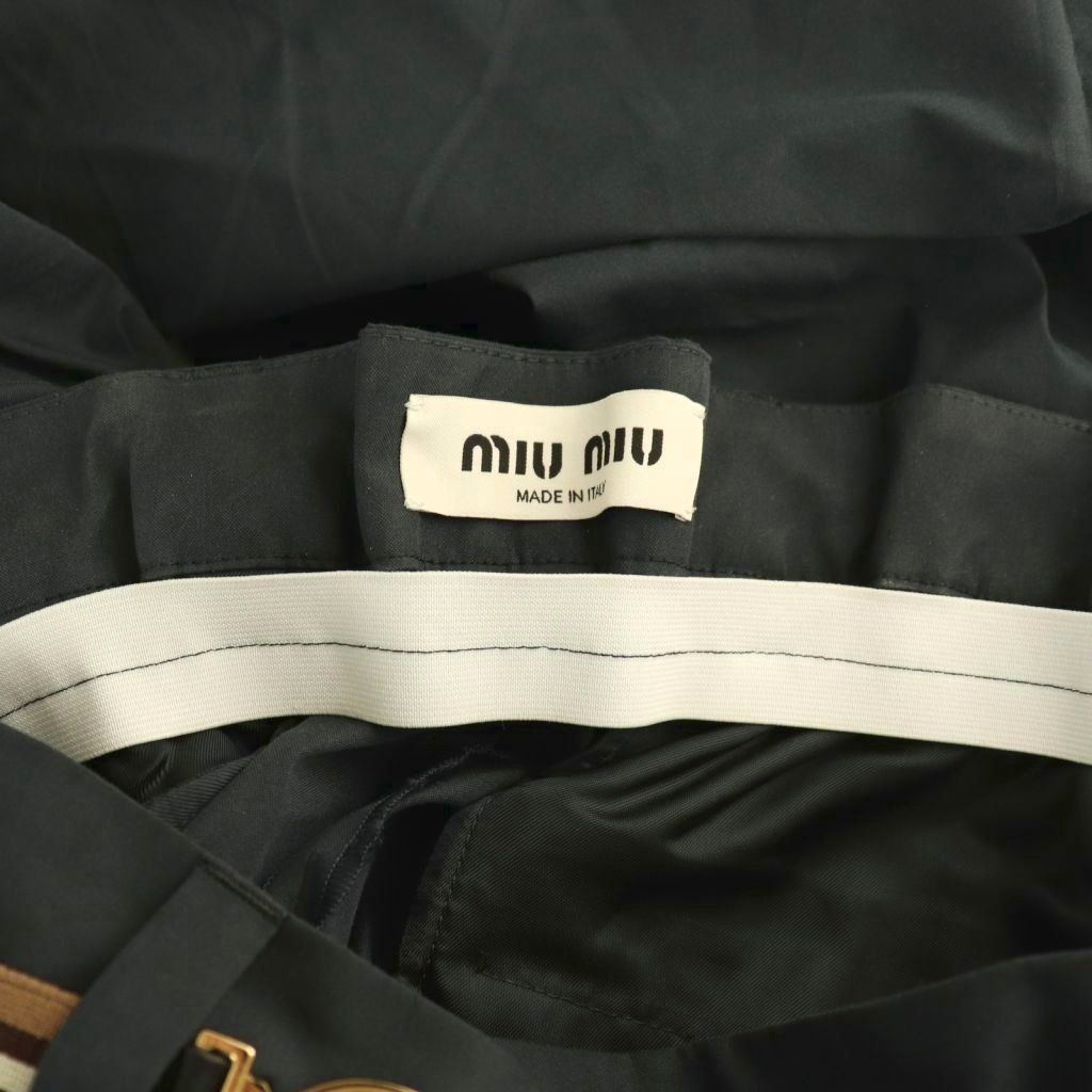 Miu Miu Miu Logo with Belt Cotton Tuck Pants Wide 36 Dark Navy ES — view 7