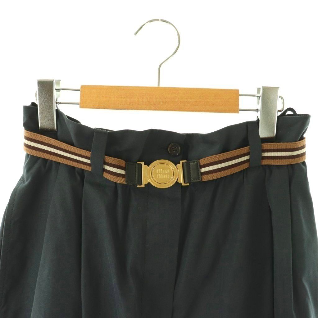 Miu Miu Miu Logo with Belt Cotton Tuck Pants Wide 36 Dark Navy ES — view 3