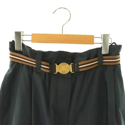 Miu Miu Miu Logo with Belt Cotton Tuck Pants Wide 36 Dark Navy ES — view 3