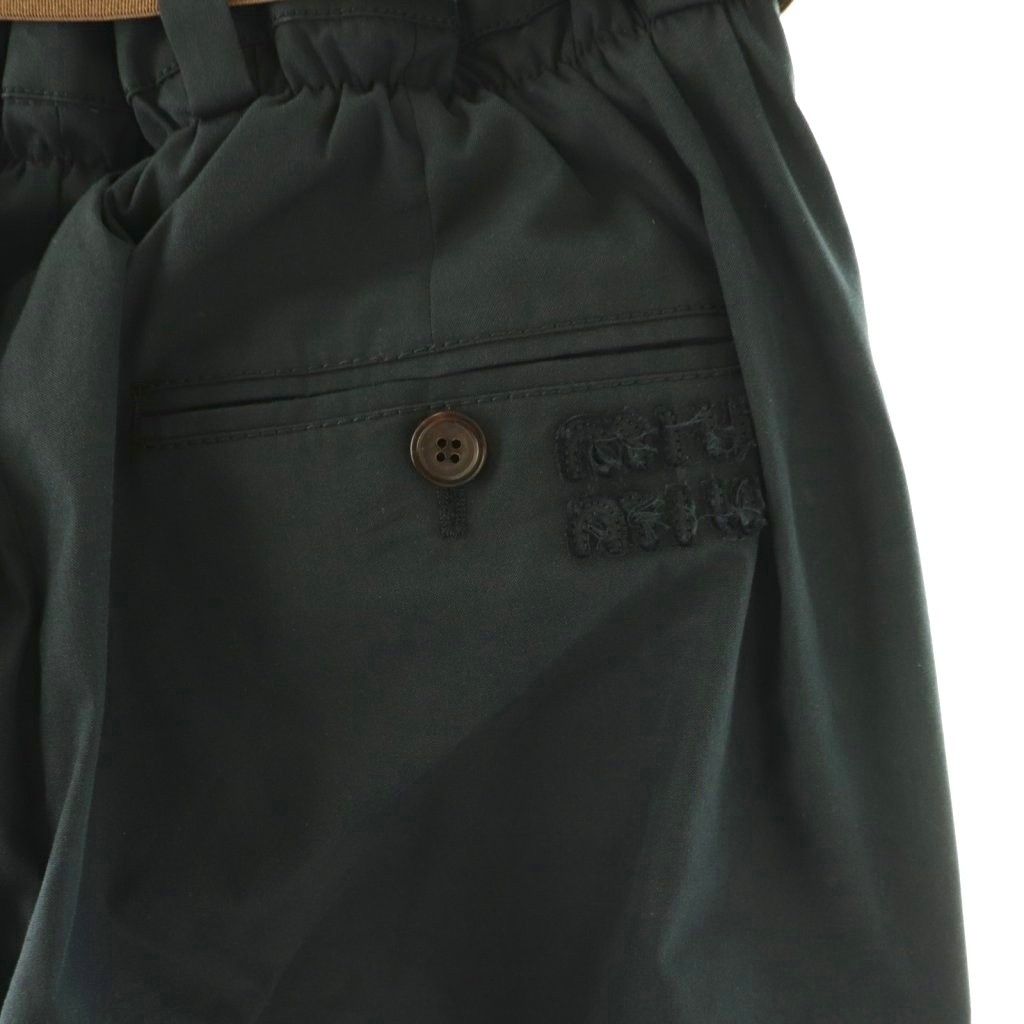 Miu Miu Miu Logo with Belt Cotton Tuck Pants Wide 36 Dark Navy ES — view 6
