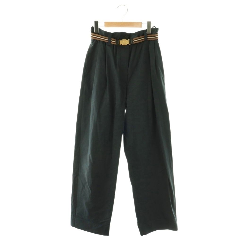 Miu Miu Miu Logo with Belt Cotton Tuck Pants Wide 36 Dark Navy ES