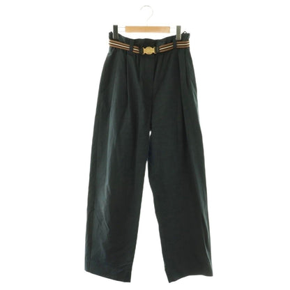 Miu Miu Miu Logo with Belt Cotton Tuck Pants Wide 36 Dark Navy ES