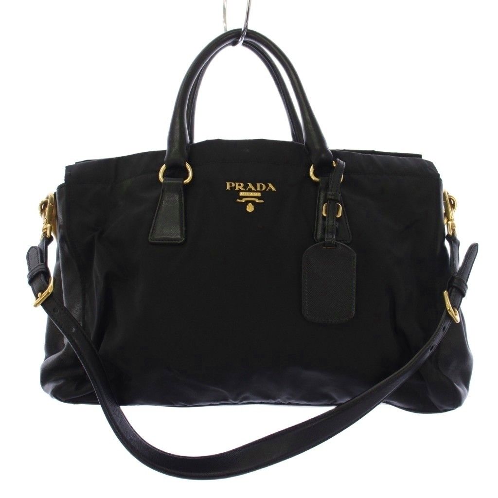 Prada 2-Way Shoulder Bag Nylon Leather Black KH
