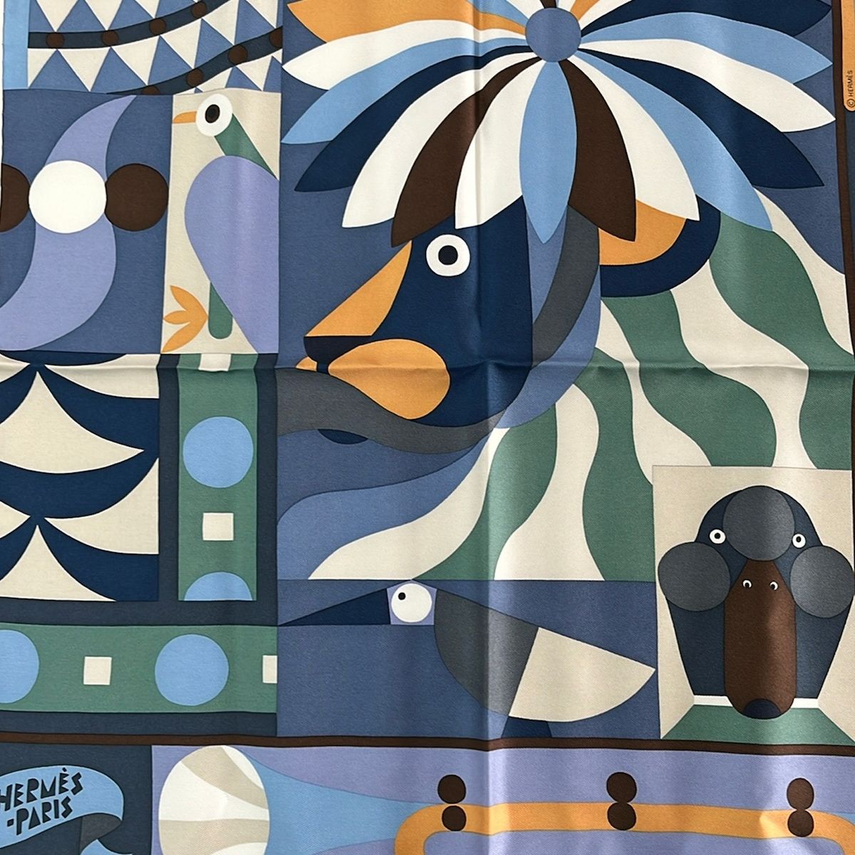 Hermes Scarf Petit Carre Blue Gray Light Brown Multi — view 4