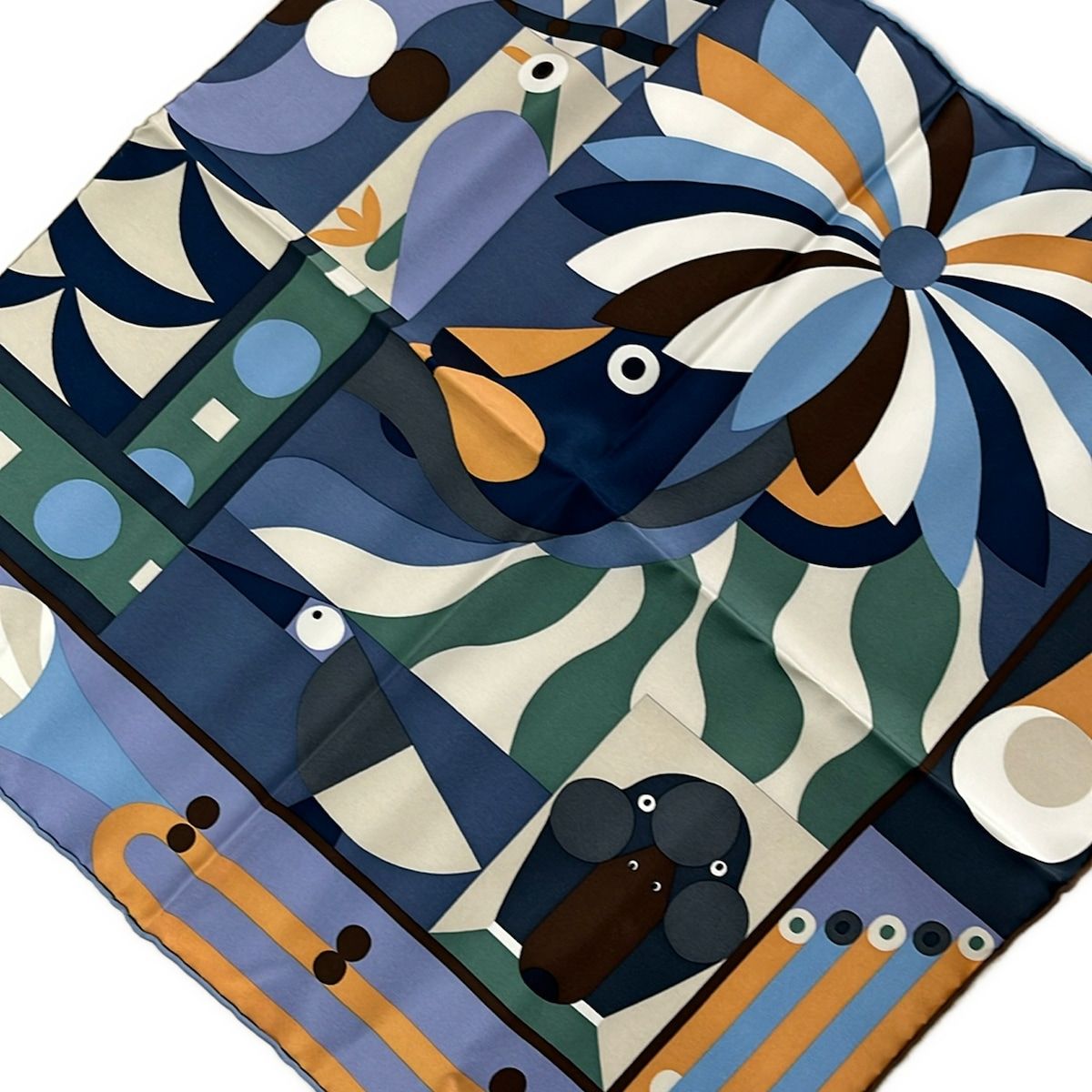Hermes Scarf Petit Carre Blue Gray Light Brown Multi