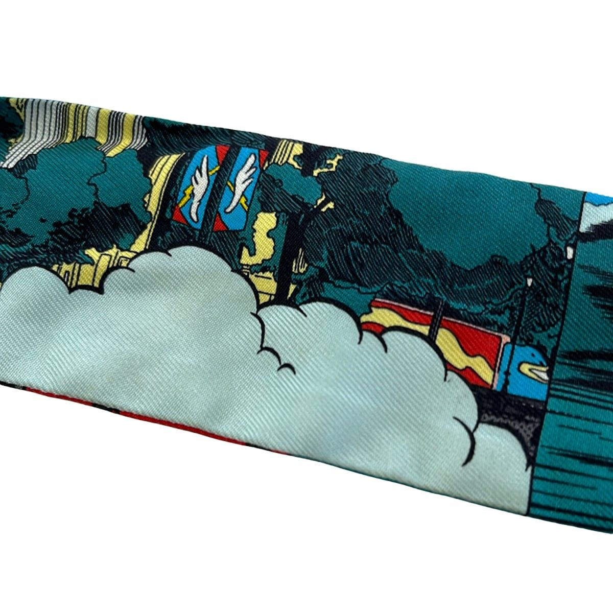 Hermes Scarf Twill Blue Green Multi Ribbon — view 6