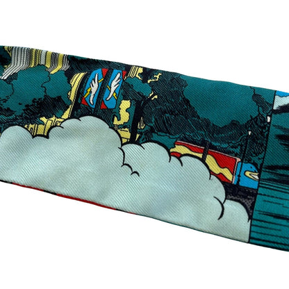 Hermes Scarf Twill Blue Green Multi Ribbon — view 6
