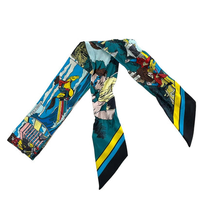 Hermes Scarf Twill Blue Green Multi Ribbon
