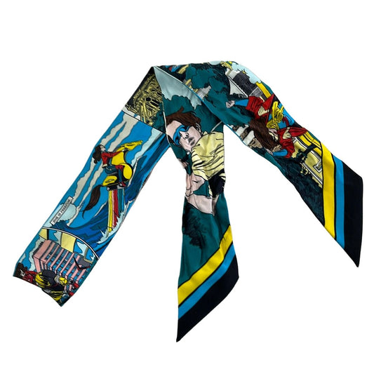 Hermes Scarf Twill Blue Green Multi Ribbon