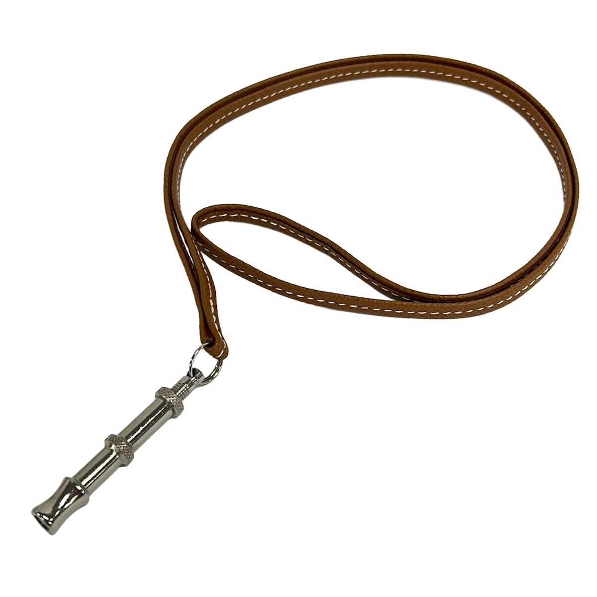 Hermes Necklace Chiffre Leather Silver Brown — view 2