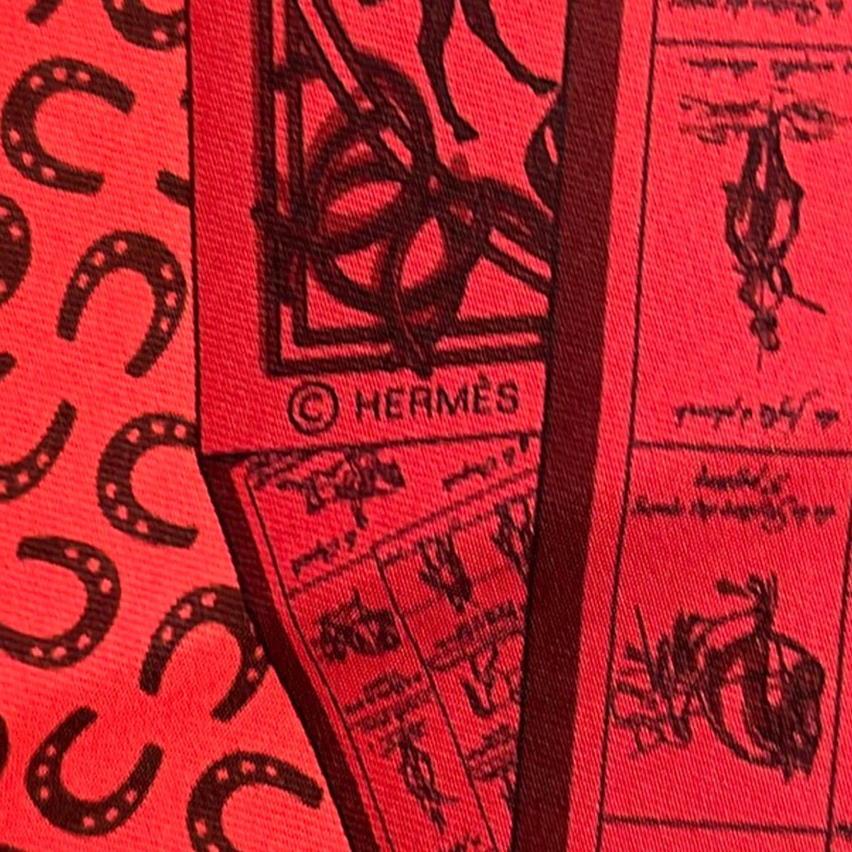 Hermes Scarf Carre 90 Red Bordeaux Black a Cheval Sur Mon Horse — view 2