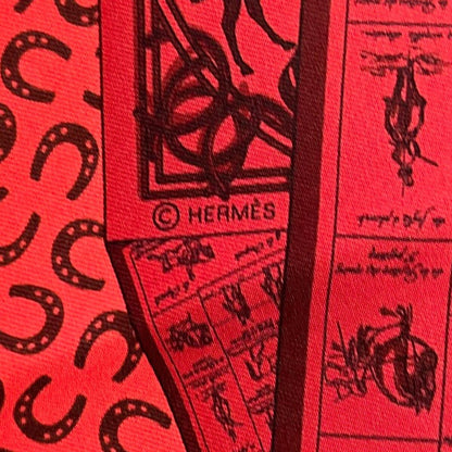 Hermes Scarf Carre 90 Red Bordeaux Black a Cheval Sur Mon Horse — view 2