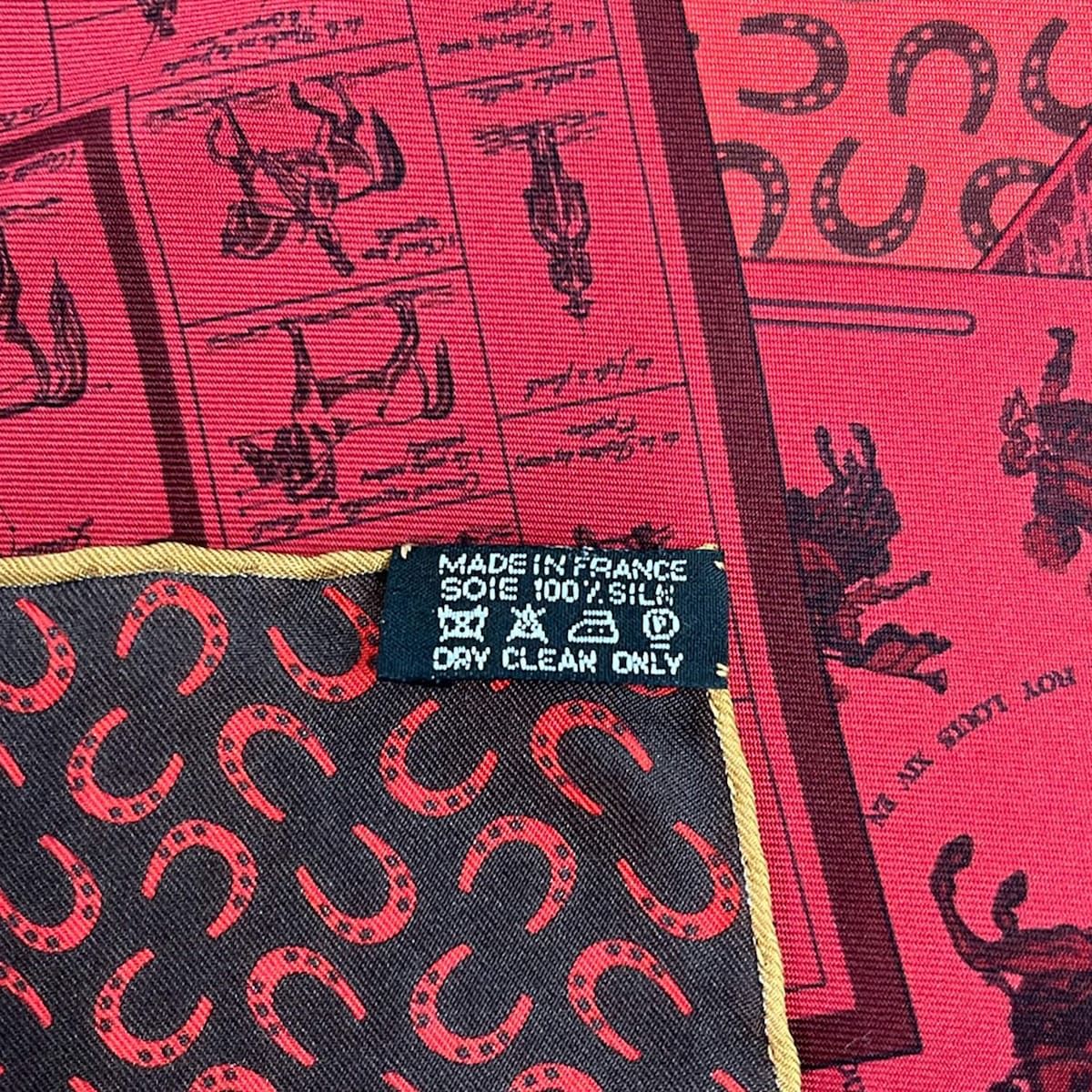 Hermes Scarf Carre 90 Red Bordeaux Black a Cheval Sur Mon Horse — view 3