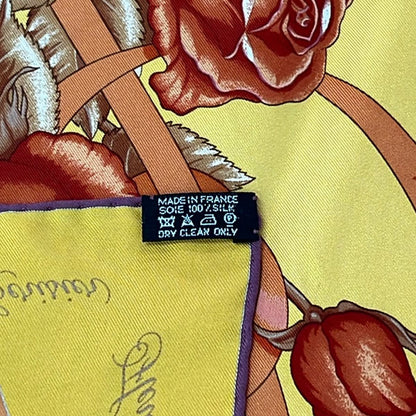 Hermes Scarf Carre 90 Yellow Orange Multi Fleurs de L'opera Floral Pattern — view 3