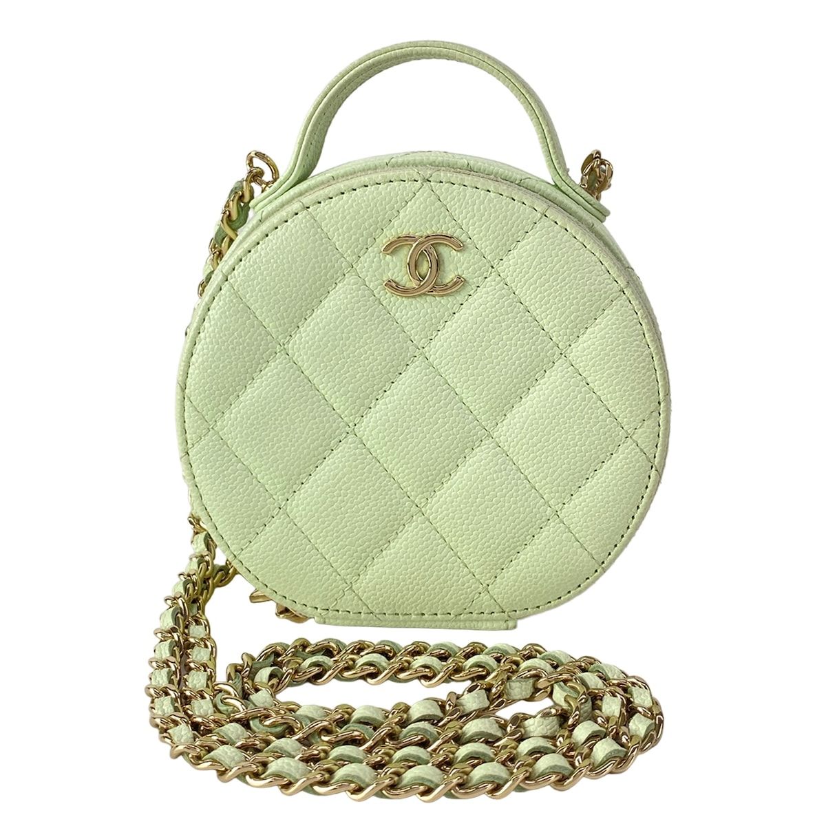 Chanel Shoulder Bag Quilted Small Vanity Case Light Green