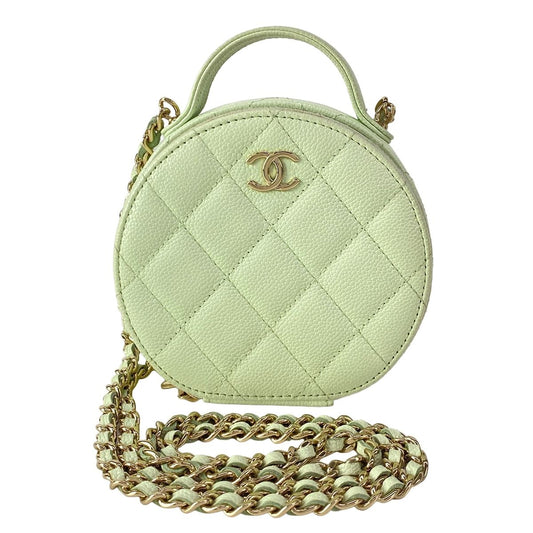 Chanel Shoulder Bag Quilted Small Vanity Case Light Green
